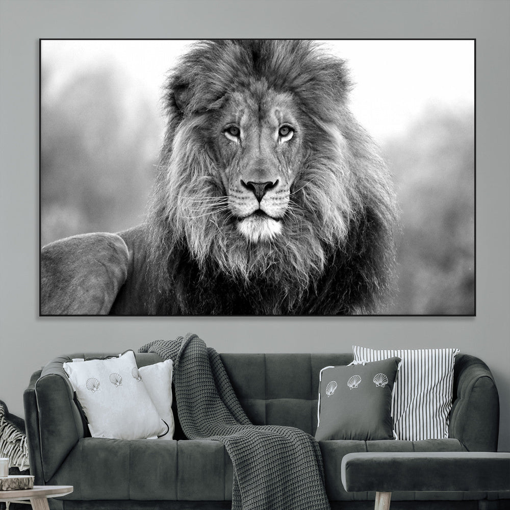Black and White Lion Canvas Wall Art – Animal Print Artwork
