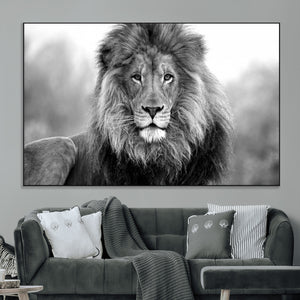 Black and White Lion Canvas Wall Art – Animal Print Artwork