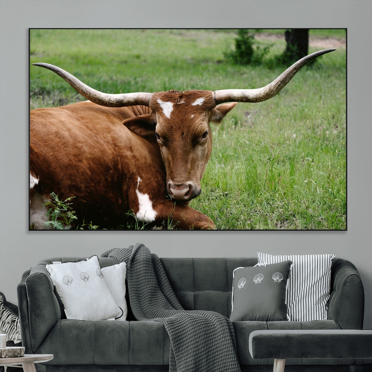 Longhorn Steer Canvas Wall Art – Rustic Nature Triptych