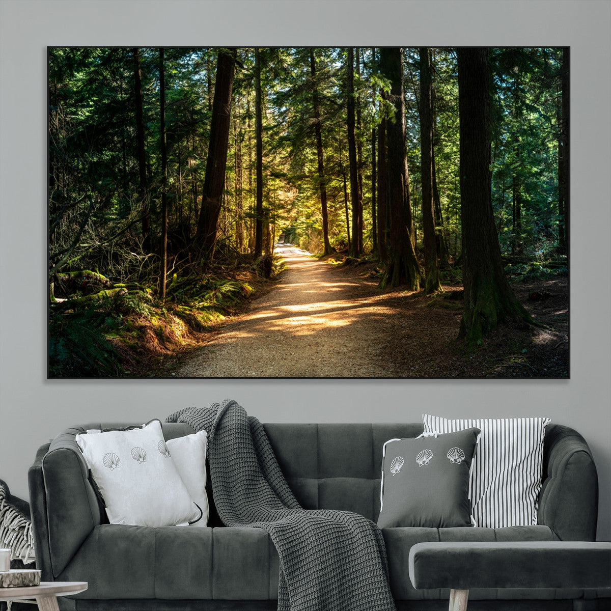 Sunlit Forest Pathway Canvas Print | 3 Panel Large Nature