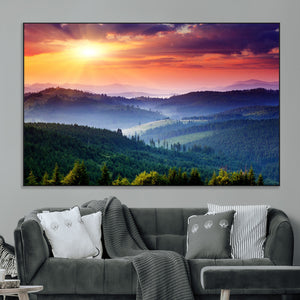 Mountain and Sunset Wall Art Canvas Print