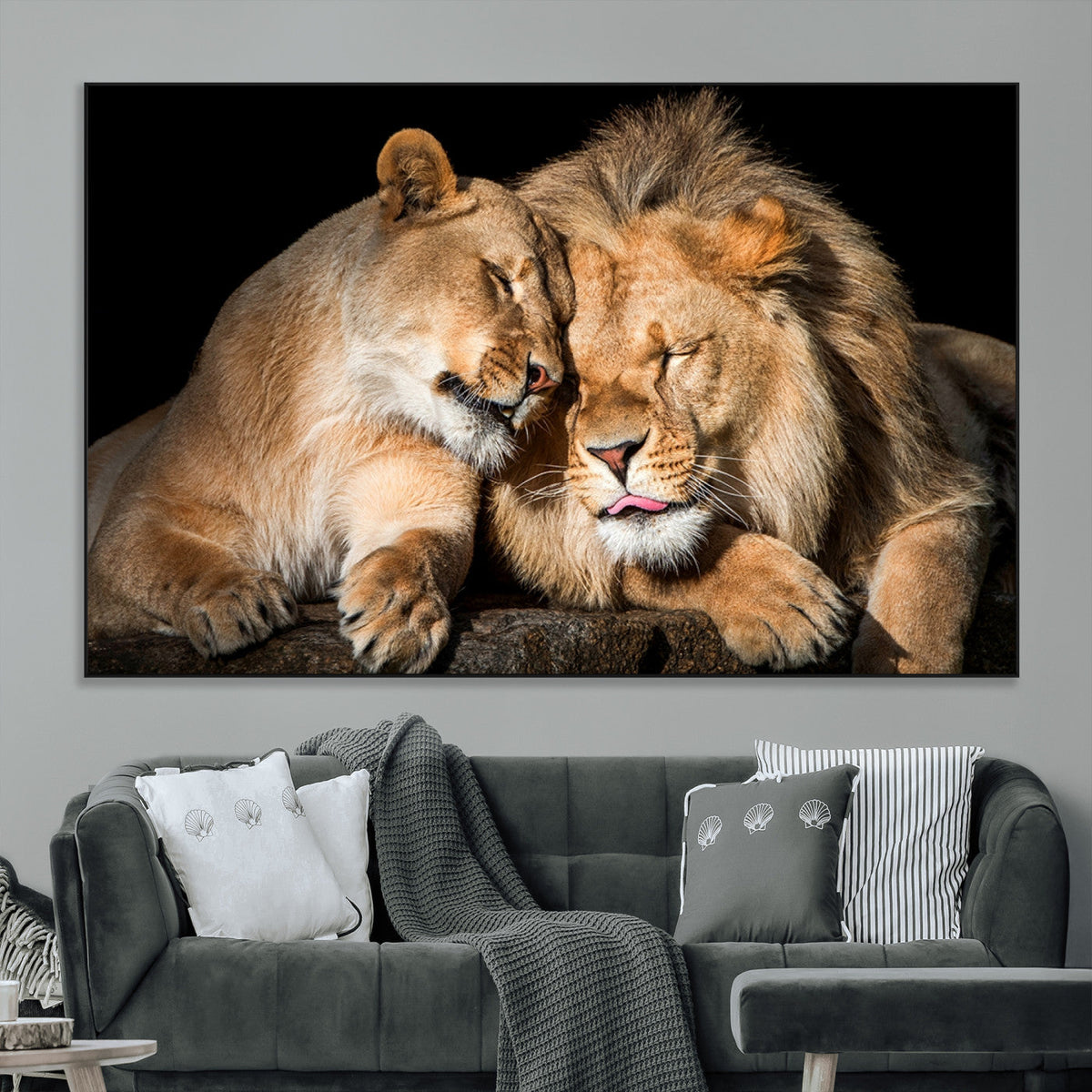 Lion and Lioness Wall Art Canvas Print – Framed African