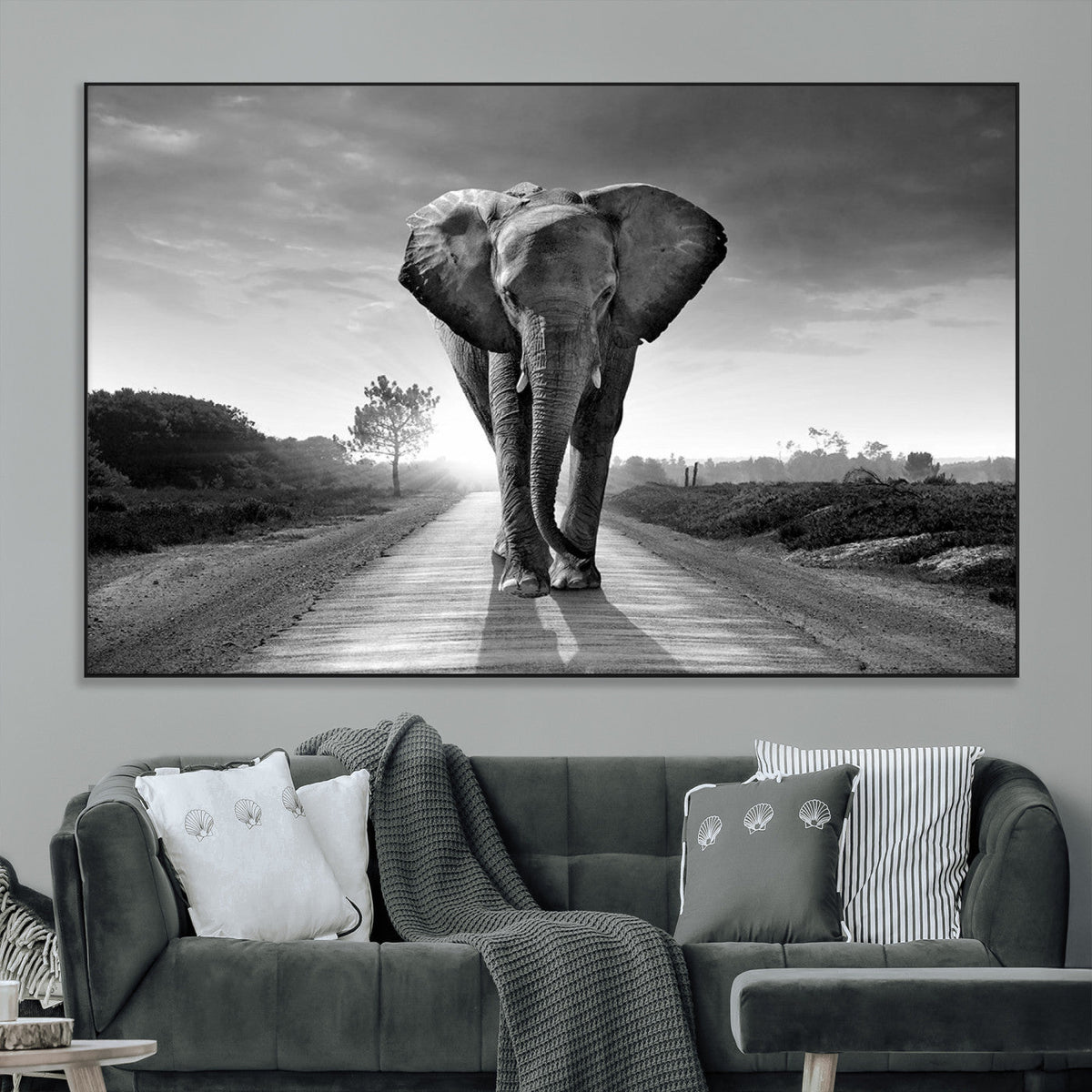 Black and White Elephant Wall Art Canvas Print