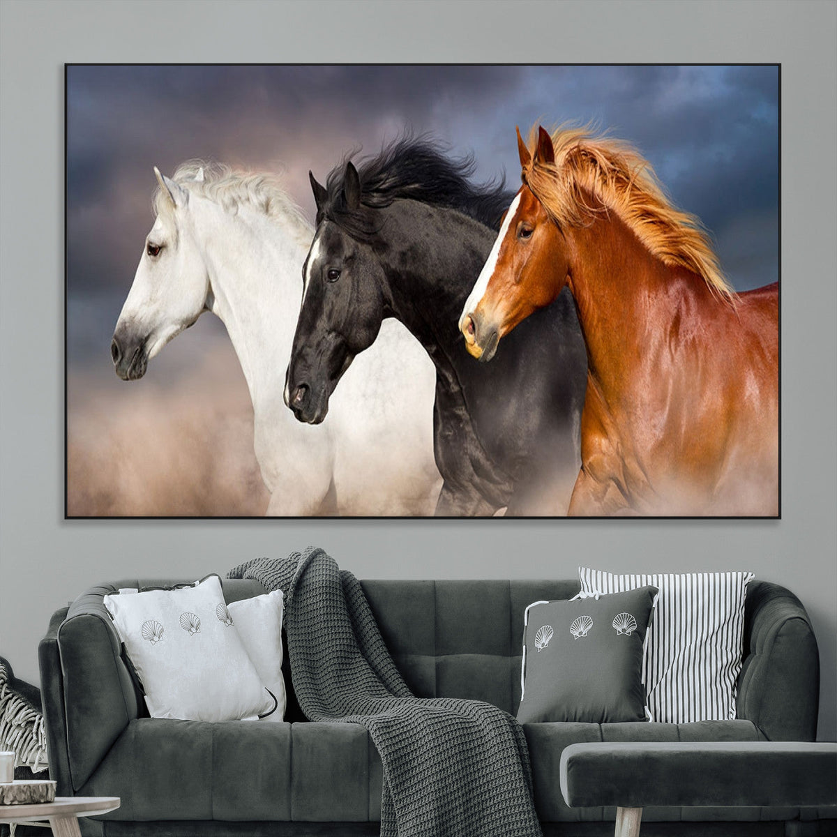 Animal Wall Art Three Horses Farmhouse Art Canvas, Framed