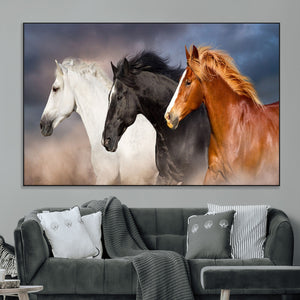 Animal Wall Art Three Horses Farmhouse Art Canvas, Framed