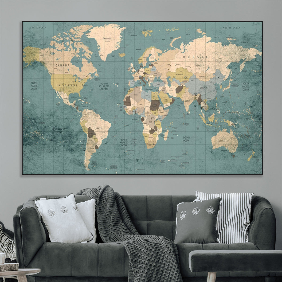 Classic World Map Canvas Print – Framed Vintage Map Wall