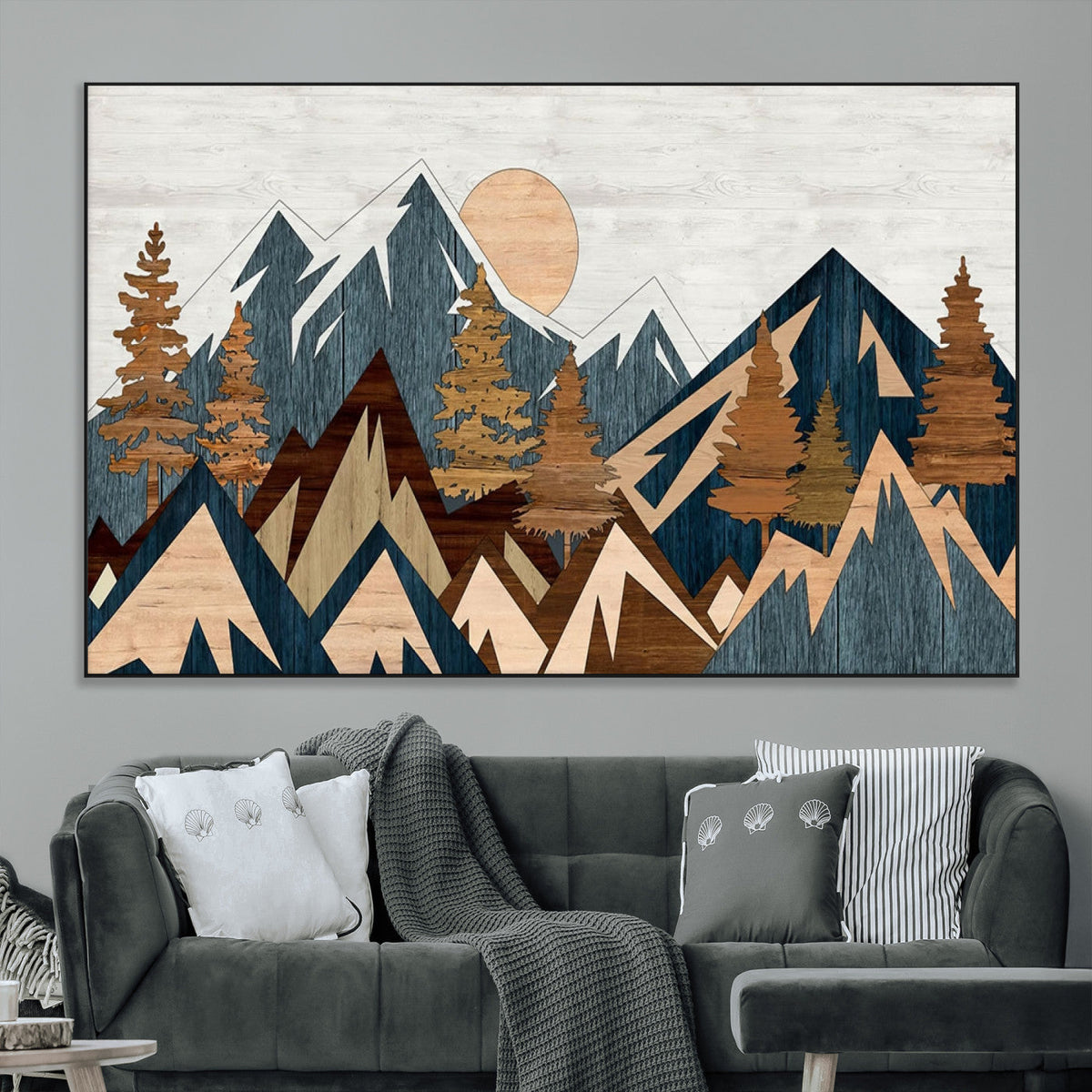 Abstract Wood Panel Effect Mountain Range Top Wall Art