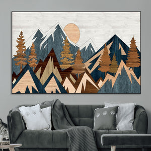 Abstract Wood Panel Effect Mountain Range Top Wall Art