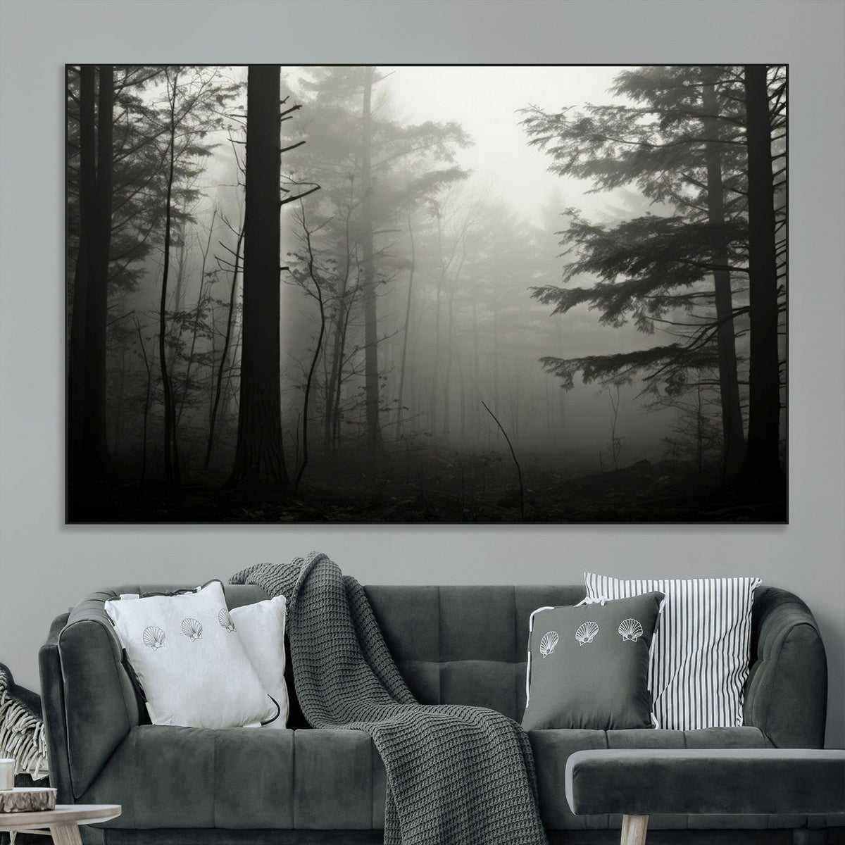 Misty Forest Wall Art Premium Canvas Print a Foggy and