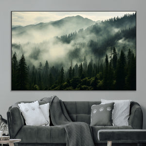 Captivating Misty Forest Wall Art Premium Canvas Print a