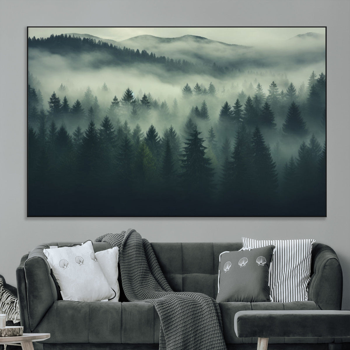 Misty Forest Wall Art Premium Canvas Print a Foggy and