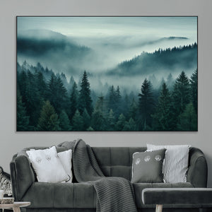 Captivating Misty Foggy Forest Wall Art Premium Canvas Print