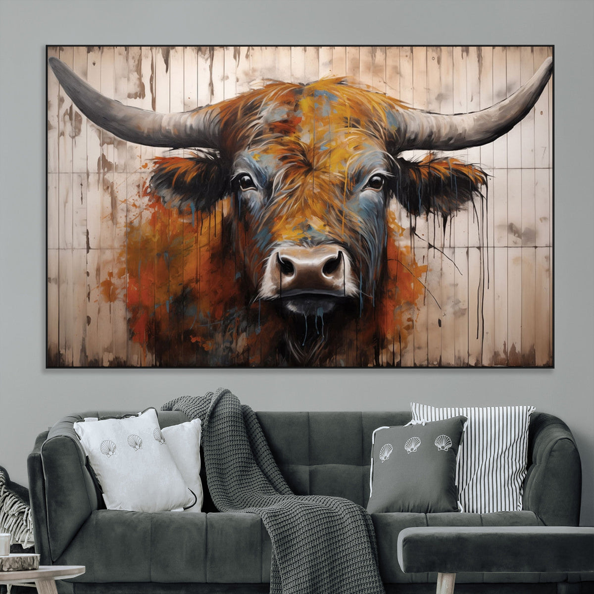Abstract Bull Highland Cow Canvas Wall Art Print – Vibrant