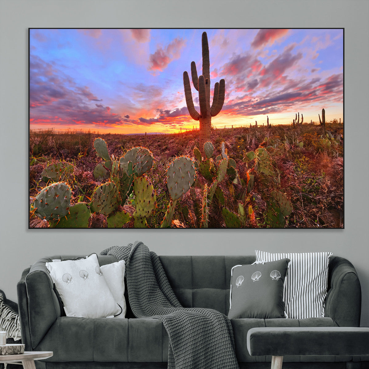 Arizona Desert Wall Art Canvas Print - Framed Deser Sunset