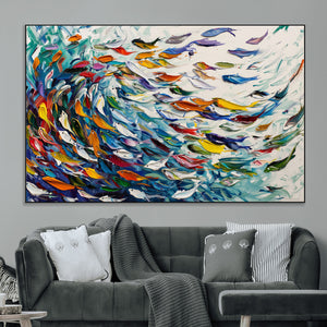 Modern Abstract Fish Shoal Wall Art Canvas Print, Colorful