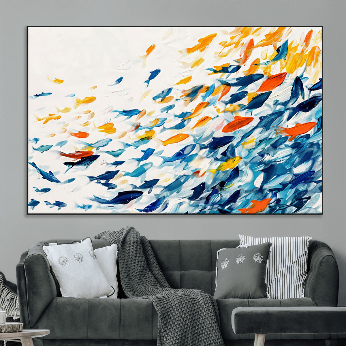 Abstract Fish Shoal Wall Art Canvas Print, Colorful Fish