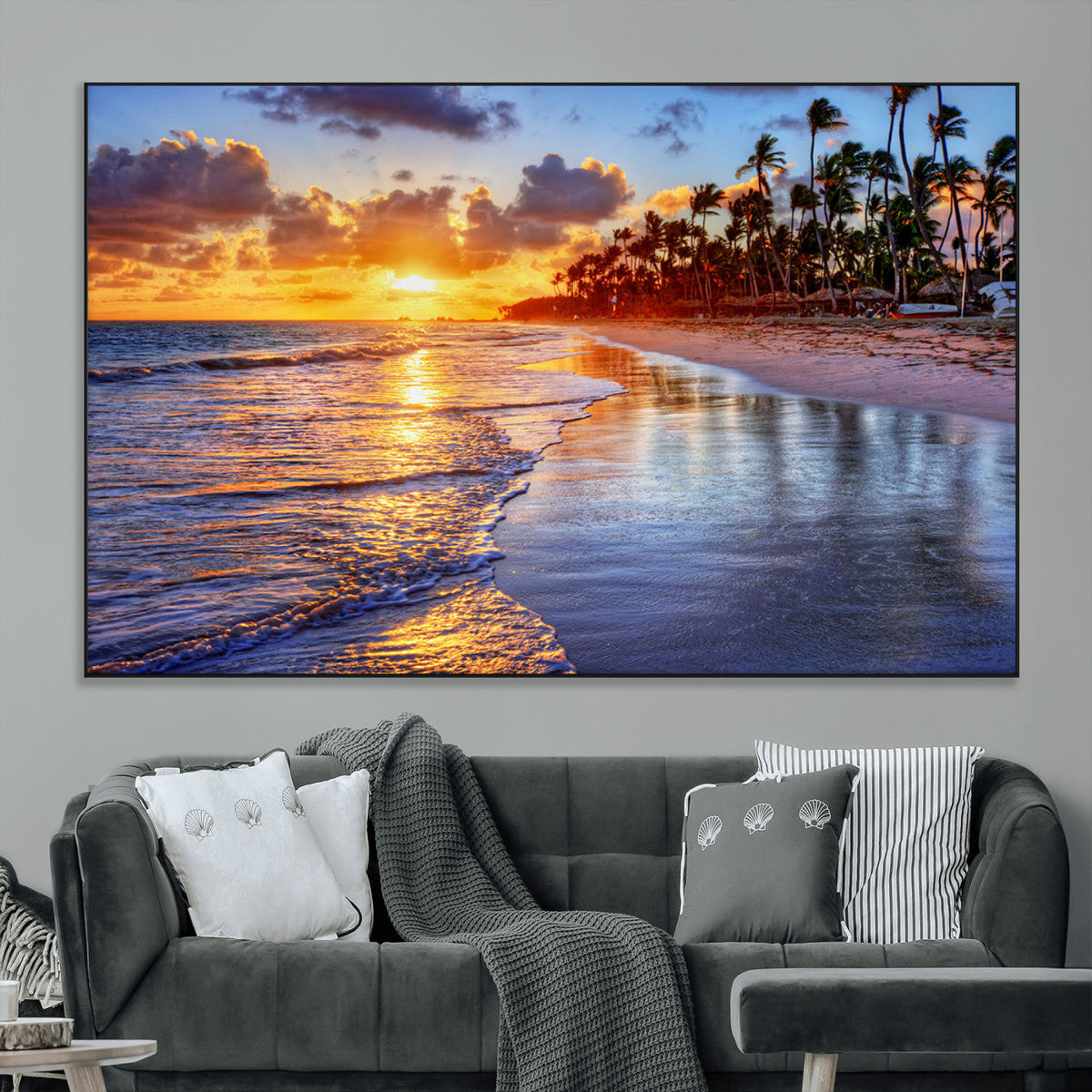 Serene Beach Sunset Wall Art Canvas- Coastal Seascape Print