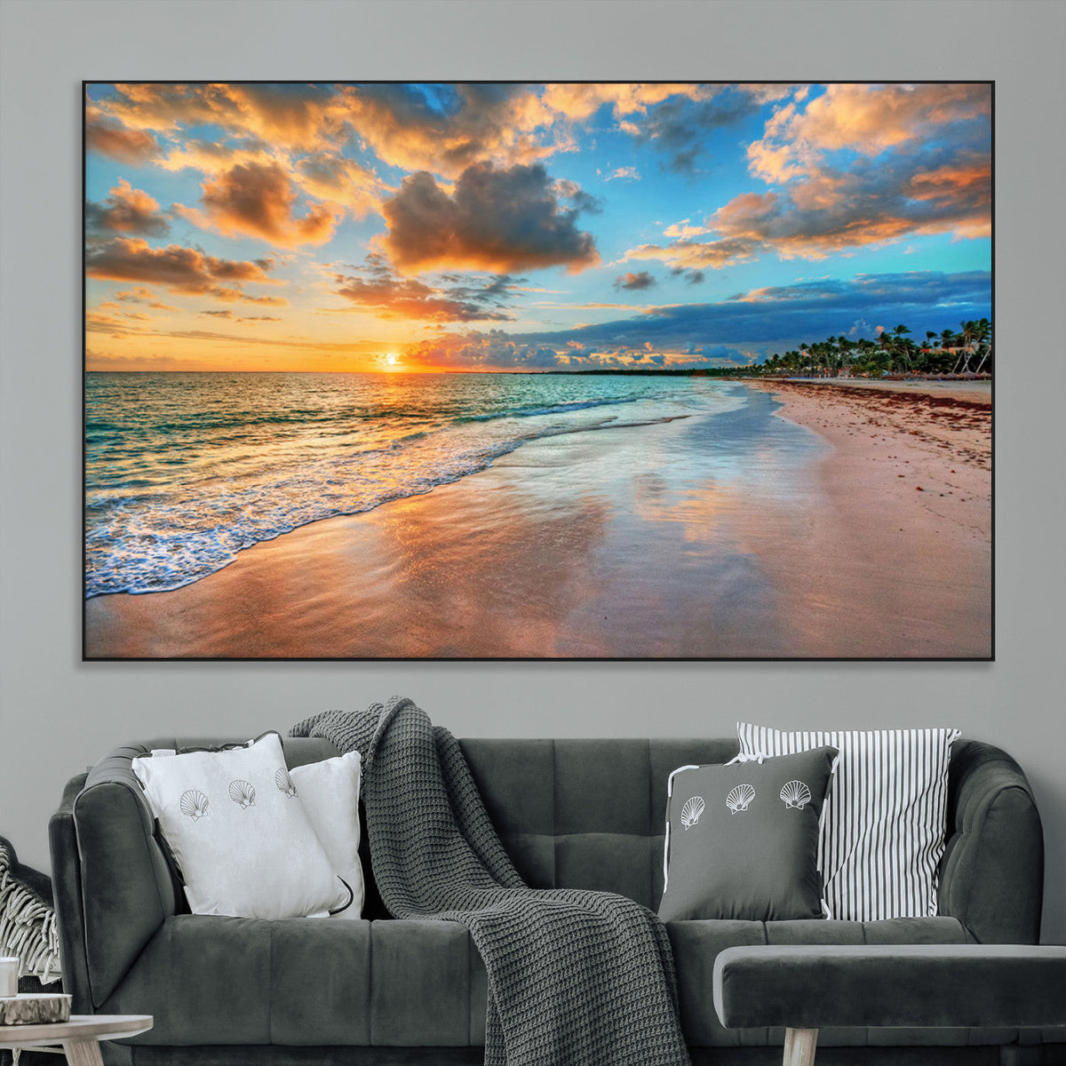 Serene Beach Sunset Wall Art | Coastal Ocean Canvas Print |