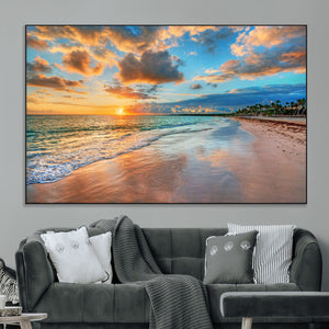 Serene Beach Sunset Wall Art | Coastal Ocean Canvas Print |