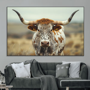 Texas Cow Longhorn Wall Art Canvas Print for Farm House Wall