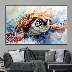 Watercolor Sea Turtle Wall Art Canvas Print - Vibrant Ocean