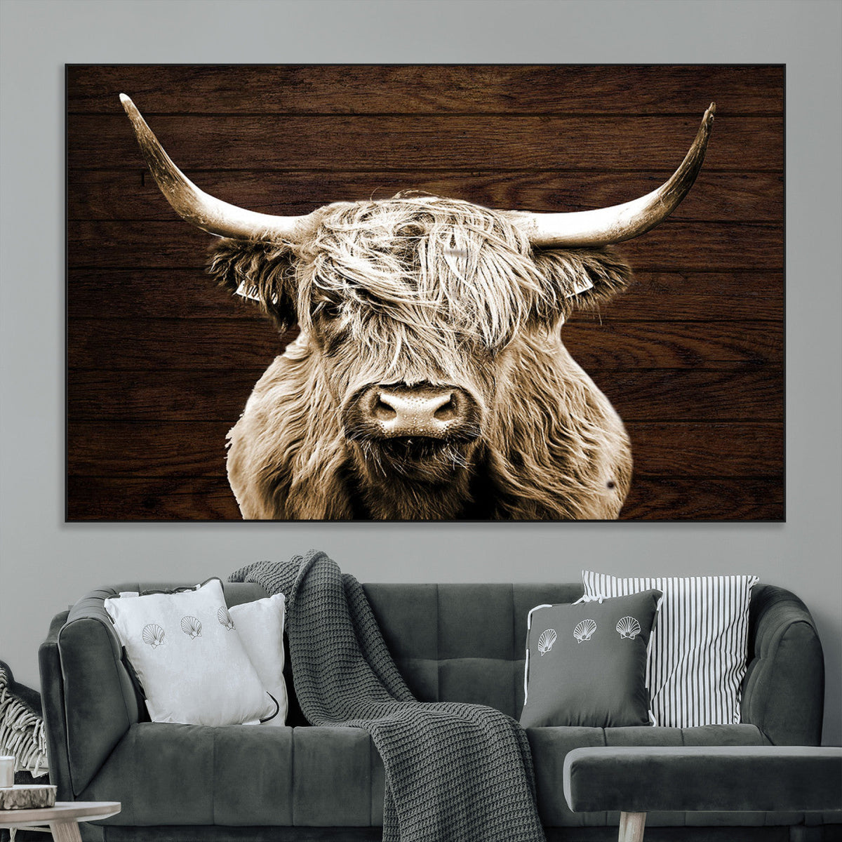 Highland Cow Wall Art Canvas Print, Rustic Farmhouse Decor,