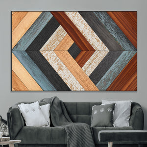 Geometric Wood Art Wall Decor Canvas Print, Rustic Wooden