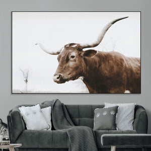 Rustic Bull Wall Art Canvas Print – Modern Longhorn