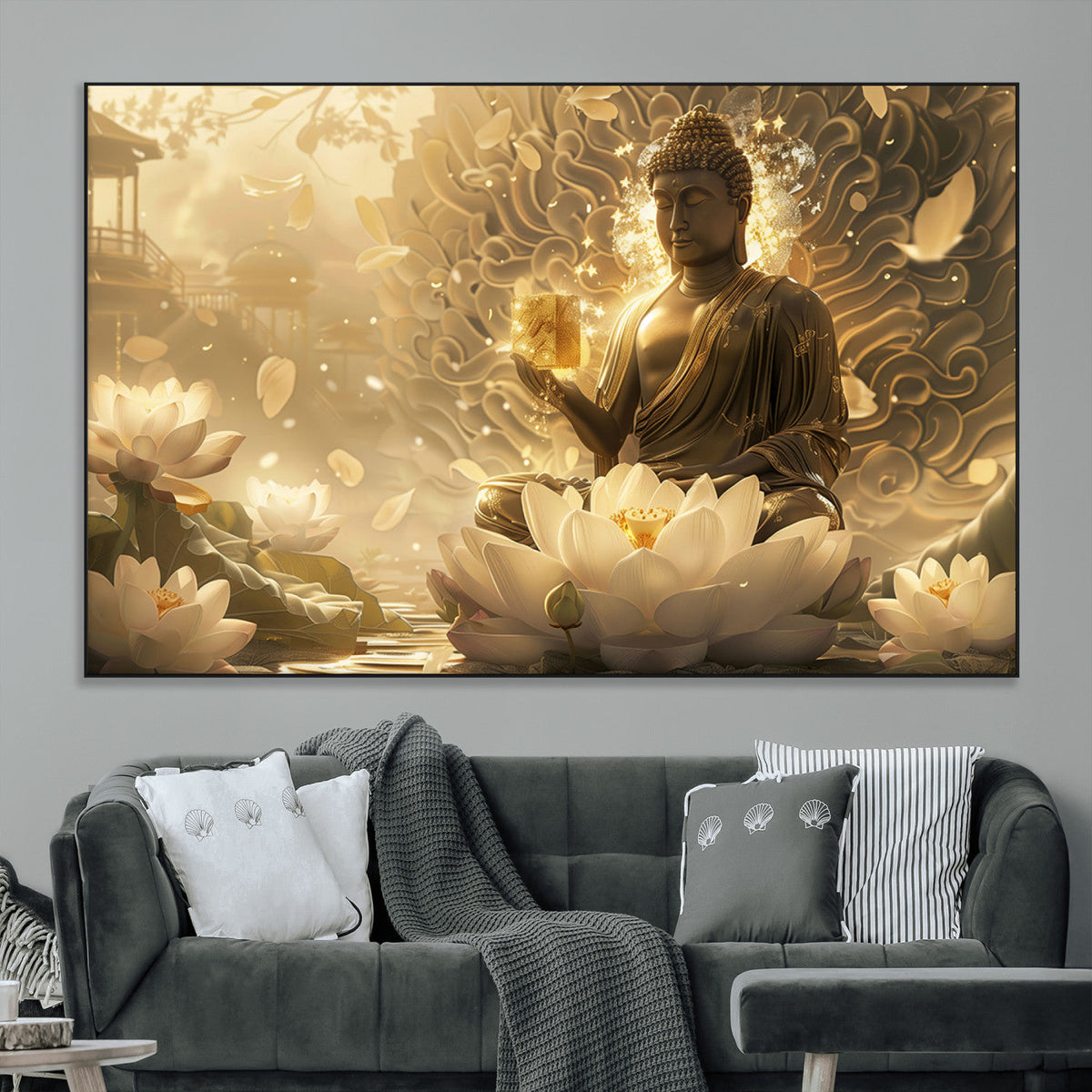 Golden Buddha Wall Art | Yoga Room Decor and Meditation Room