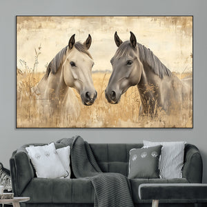 Chines Ink Style Grunge Horses Wall Art Canvas Print