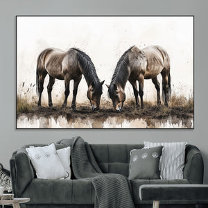 Chines Ink Style Horses Wall Art Canvas Print