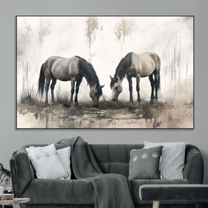 Chines Ink Style Vintage Horses Wall Art Canvas Print for