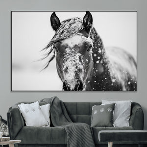 Western Wall Art | Black and White Winter Horse Wall Art |