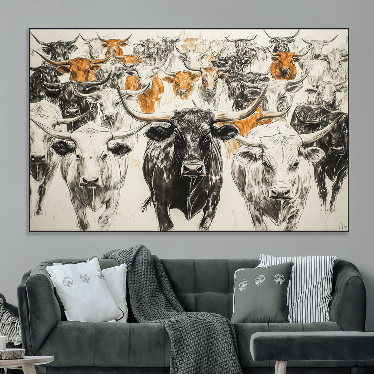 Texas Longhorn Wall Art Canvas Print – Herd Abstract Cow