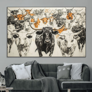 Texas Longhorn Wall Art Canvas Print – Herd Abstract Cow