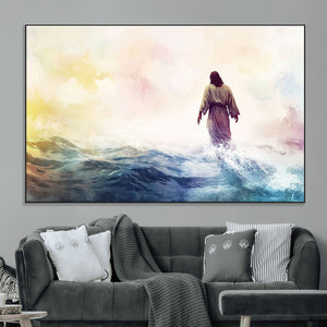 Watercolor Jesus Walking on Water Canvas Print, Christian