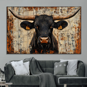 Rustic Texas Artwork Wall Art Canvas Print - Abstract Cow