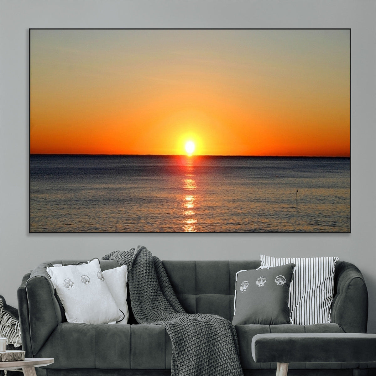 Golden Horizon Sunset Over Ocean Wall Art Canvas Print –