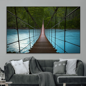 Suspension Bridge Over River Canvas Art | 3-Panel Nature