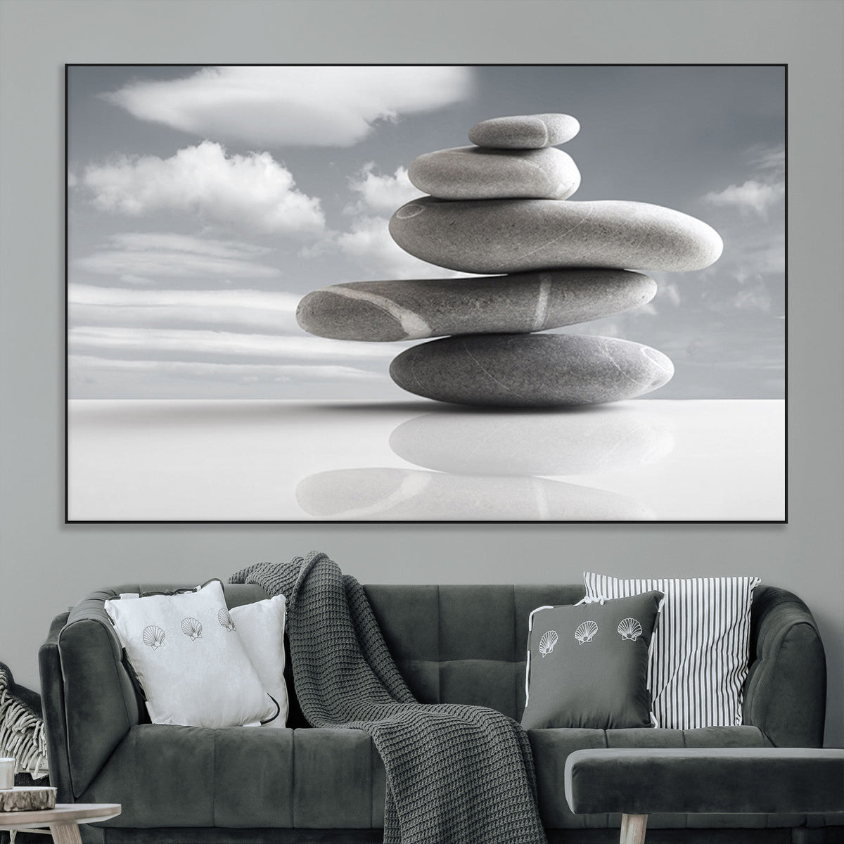 Still Life Black and White Zen Stones Wall Art Canvas,