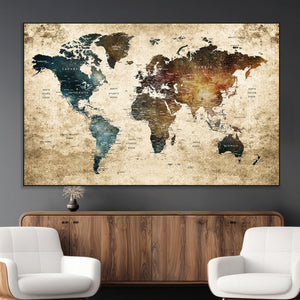World Map Canvas Print – Detailed Map of the World Wall Art