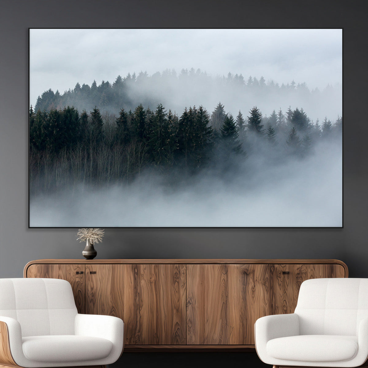 Autumn and Misty Trees in the Forest Wall Art Canvas Print,