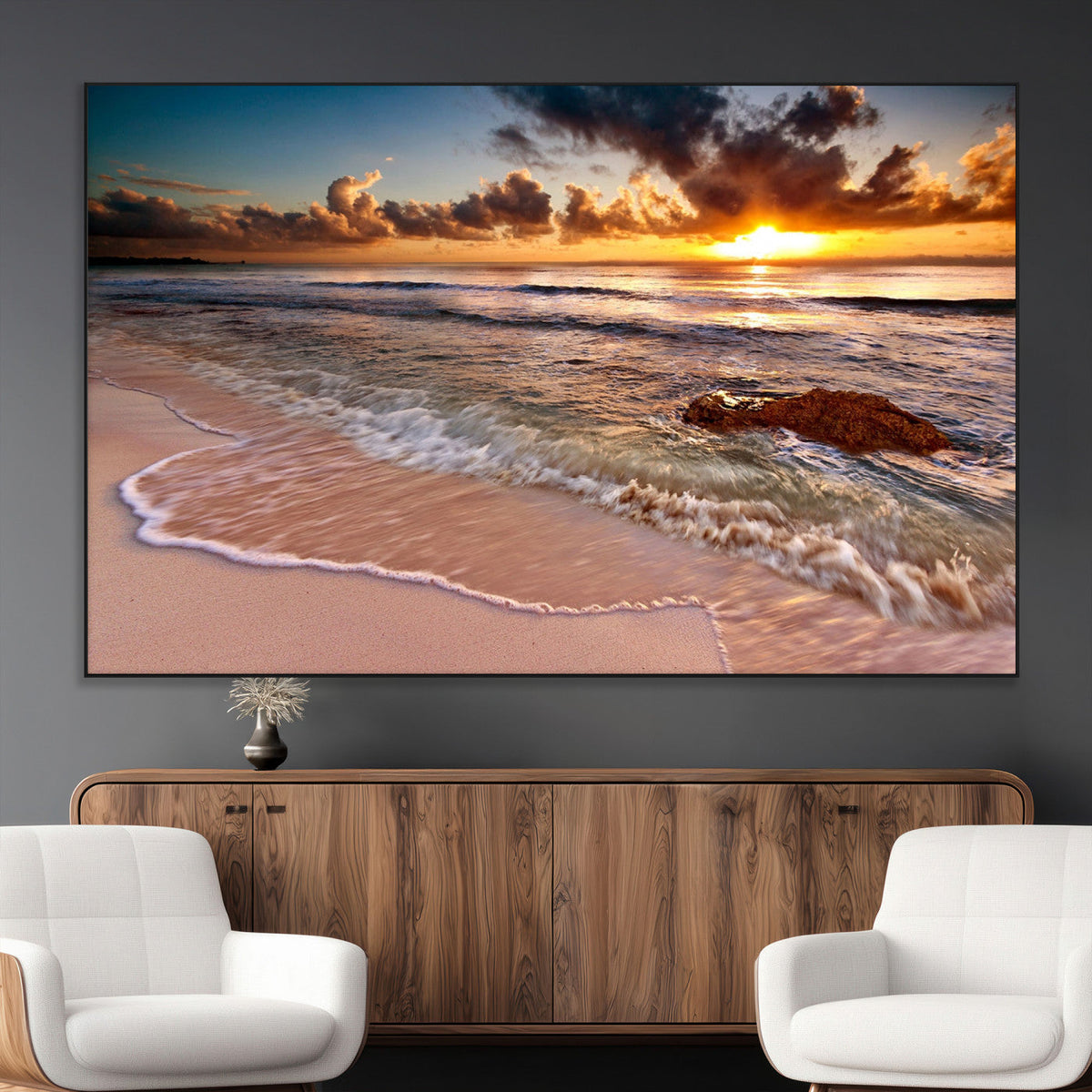 Sunset on Ocean Wall Art Canvas Print