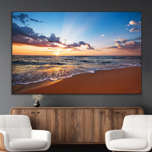 Serene Ocean Sunset Canvas Print, Golden Hour Beach Wall
