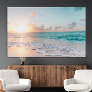 Tranquil Ocean Beach Sunset Canvas Wall Art | 3-Panel