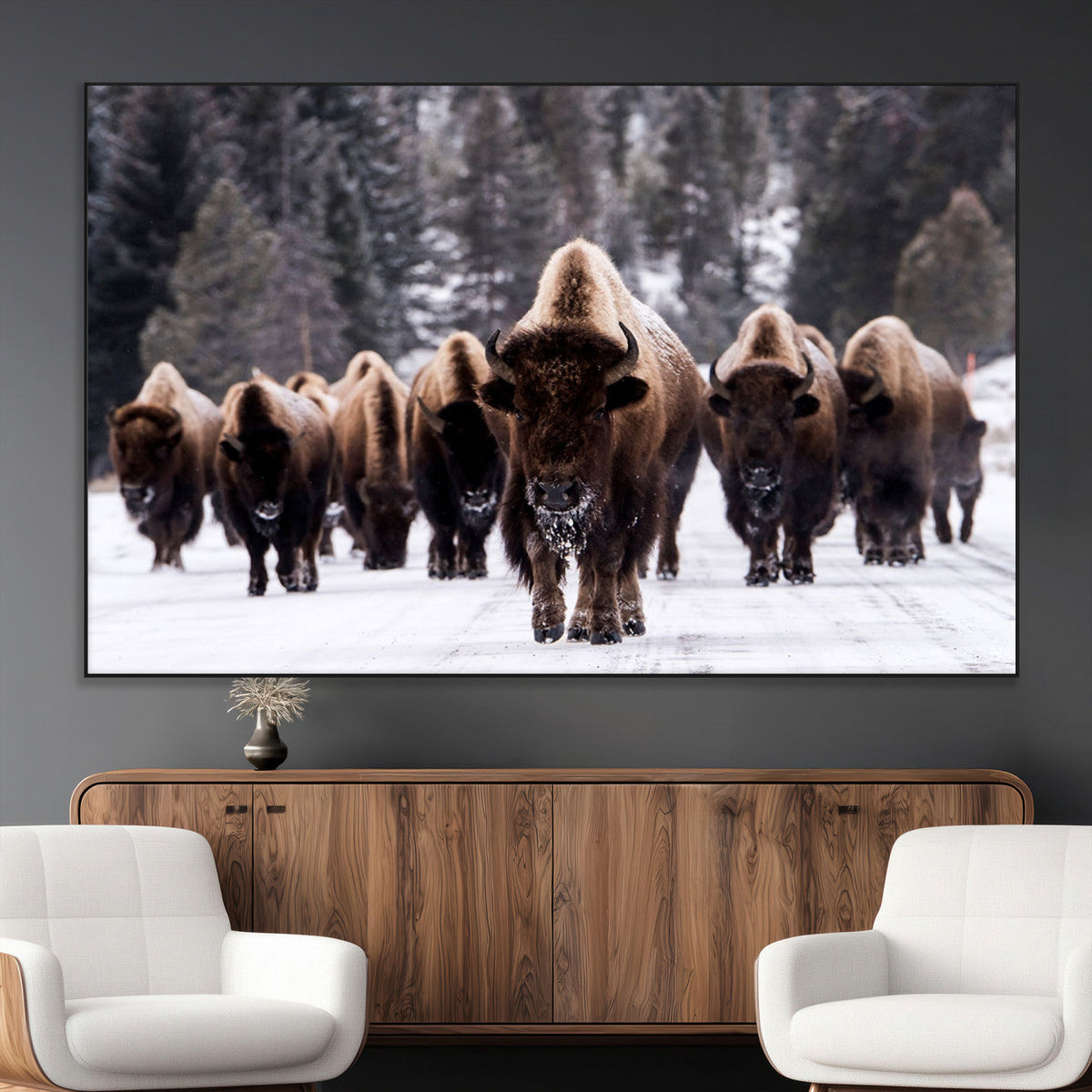 Bison Wall Art Canvas Print- Bison Herd Canvas Wall Art –