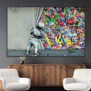 Banksy Colorful Street Graffiti Canvas Wall Art Print,
