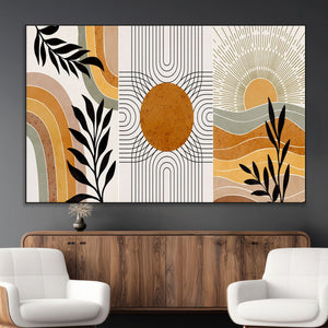 Modern Boho Sun and Leaf Abstract Art – 3-Panel Giclée