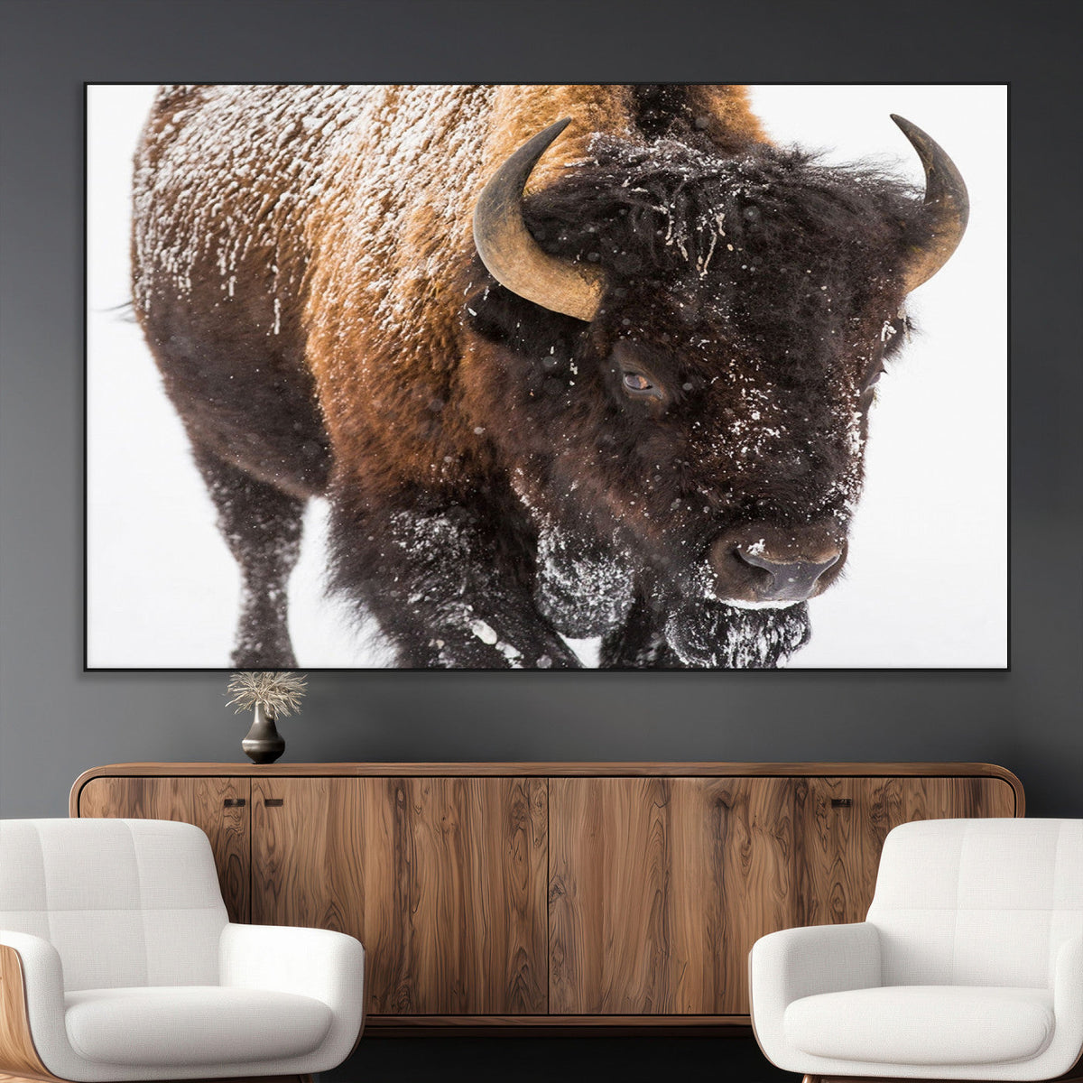Bison Wall Art Canvas Print For Farmhouse, Wild Animal Wall