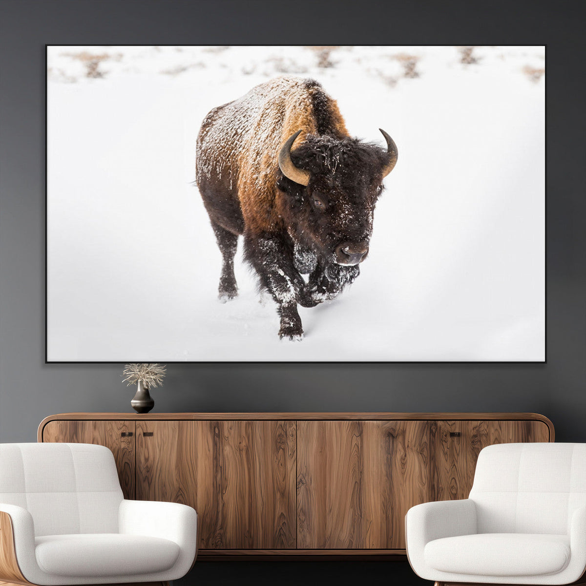 Bison Winter Wall Art Canvas Print For Farmhouse Decor